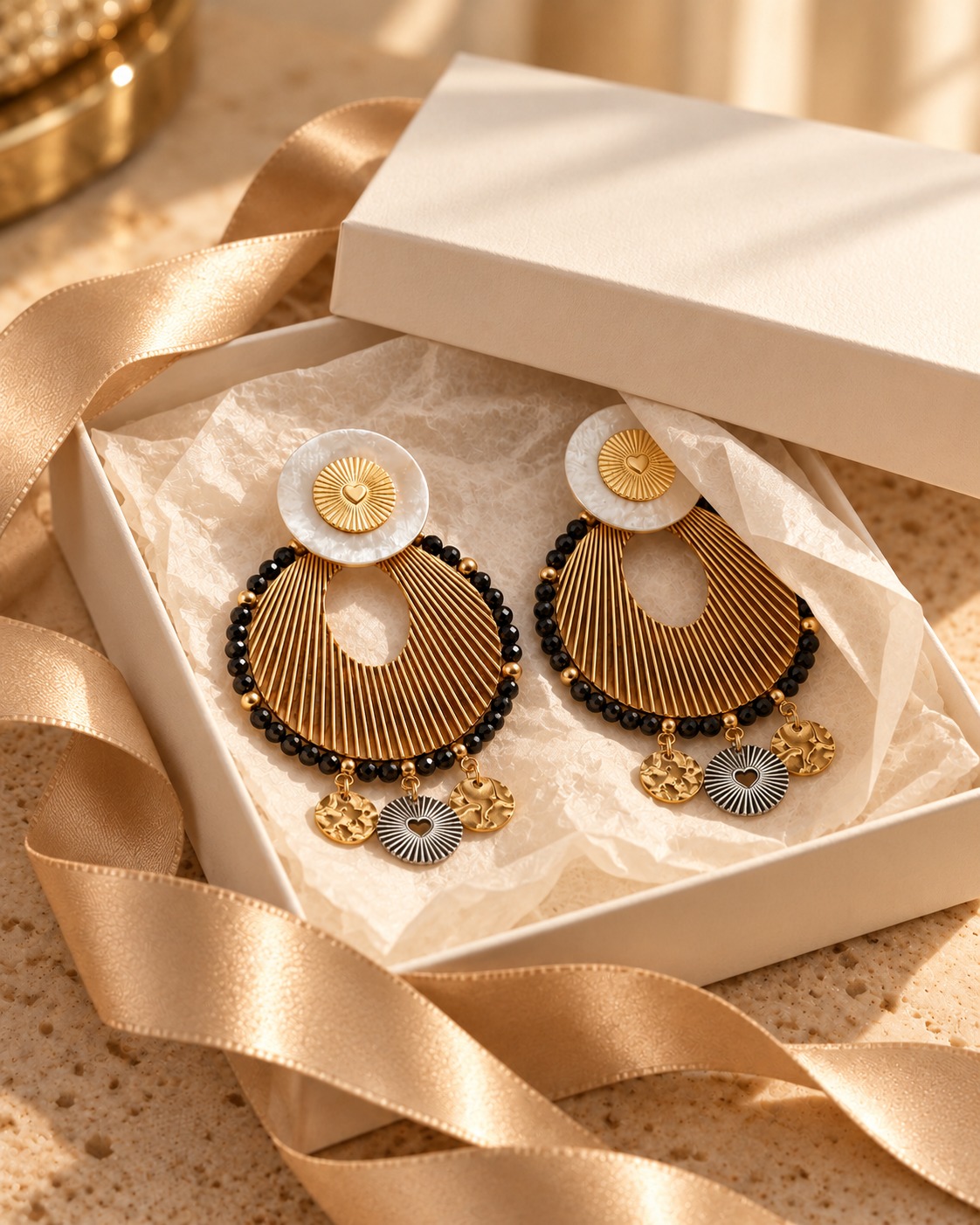 Solea Pearl Disc Fan Earrings in the Solea gift box